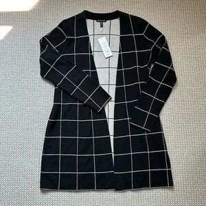 NWT Eileen Fisher straight long Black & White windowpane Cardigan